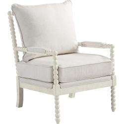 Présentation Chaise Kaylee Bois Blanc Antique, Tissu Lin Blanc