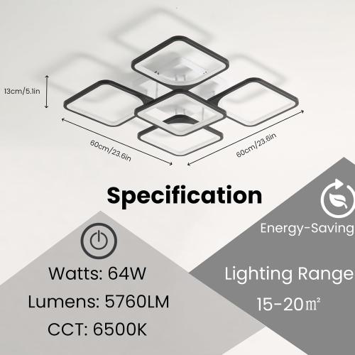 Présentation de Dorlink Plafonnier LED Moderne, 6750LM, Noir, Éclairage Intérieur en situation