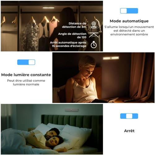 Présentation de Zoom sur Lampe Placard Sans Fil, Détecteur Mouvement, 2pcs, USB