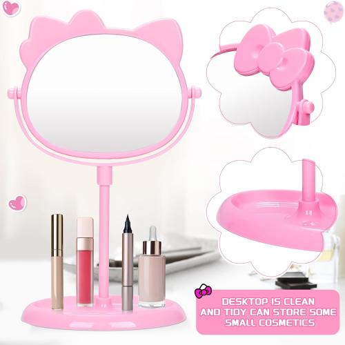 Présentation de Miroir maquillage compact rose, rangement bureau élégant en situation