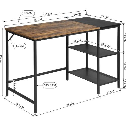 Présentation de Zoom sur Bureau ordinateur Homy Casa, étagère, gain de place, noir, marron