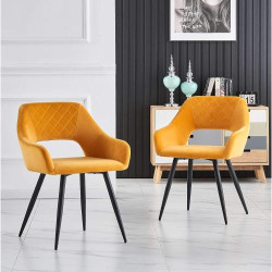 Chaises Scandinaves Velours Jaunes, Lot de 2, Accoudoirs en situation