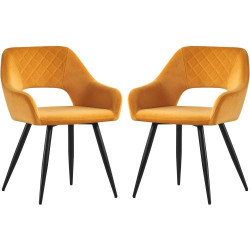 Présentation Chaises Scandinaves Velours Jaunes, Lot de 2, Accoudoirs