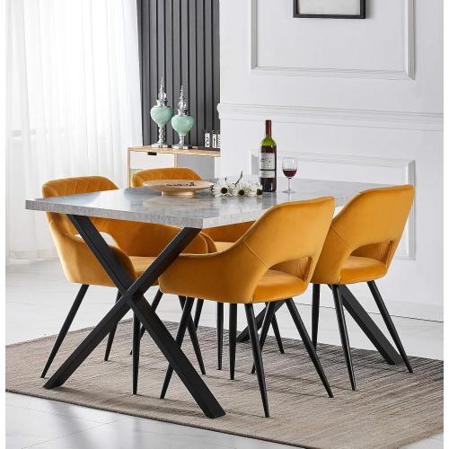 Présentation de Zoom sur Chaises Scandinaves Velours Jaunes, Lot de 2, Accoudoirs