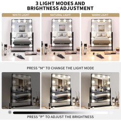 Miroir Hollywood Meidom, LED, 3 modes couleur, noir en situation