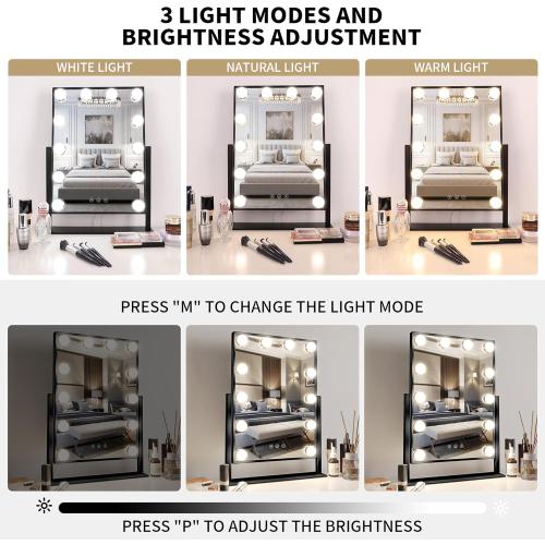 Présentation de Miroir Hollywood Meidom, LED, 3 modes couleur, noir en situation