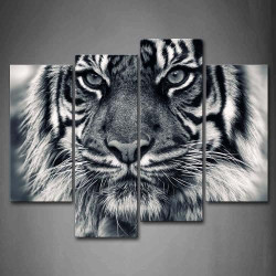 Présentation First Wall Art, Peinture Murale Tigre Noir Blanc