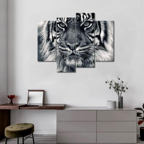 Présentation de Zoom sur First Wall Art, Peinture Murale Tigre Noir Blanc