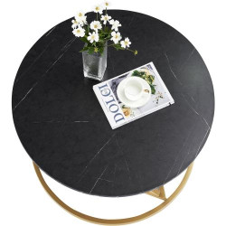 Présentation Table basse ronde marbre noir, cadre doré, Liink1Ga