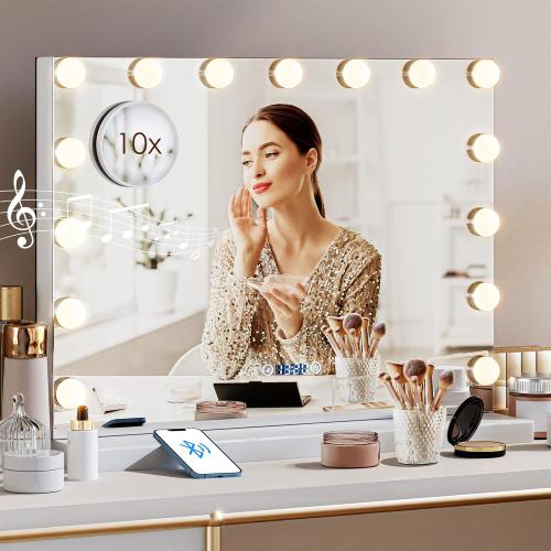 Présentation de Zoom sur Miroir Maquillage Lumineux Bluetooth, 15 LED, 3 Couleurs