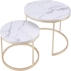 Présentation Tables Basses en Verre Doré et Métal - Lot de 2 pour Salon