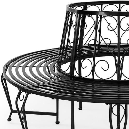 Présentation de Banc de Jardin Rond Noir Casaria, Acier Robuste, Design Élégant en situation