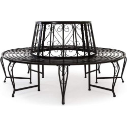 Présentation Banc de Jardin Rond Noir Casaria, Acier Robuste, Design Élégant