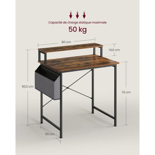 Présentation de Zoom sur Bureau VASAGLE, Table Ordinateur, Style Industriel, Marron Noir