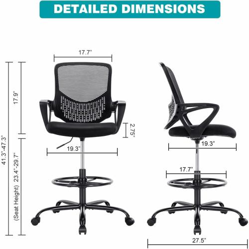 Présentation de Zoom sur Chaise de bureau ergonomique, réglable, maille, accoudoirs