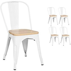 Présentation Chaises Kosmi Industrielles: Lot de 4, Métal Blanc, Bois Clair