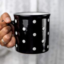 Présentation Tasse Mug Noir Pois Blancs, Céramique Peinte Main