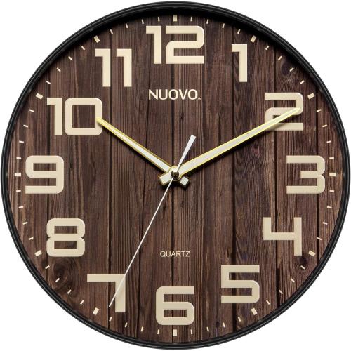 Présentation de Présentation Horloge murale ronde bois silencieuse, grands chiffres, rétro