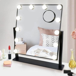 Présentation Miroir éclairant Depuley Hollywood, 12 LED, noir, rotatif