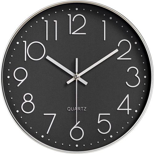 Présentation de Présentation Horloge Murale Moderne Quartz Silencieuse, Noir Argenté