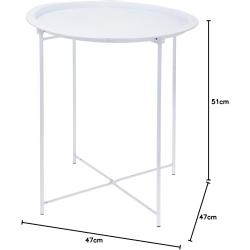 Table d’appoint metal blanc, design pliable, décor floral en situation