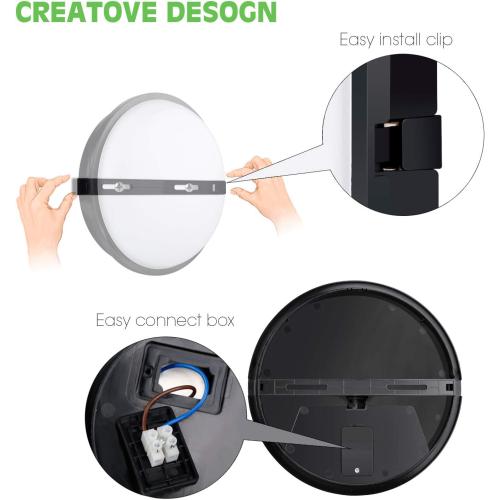 Présentation de Zoom sur Lampe LED Rond Plafonnier Applique Eclairage Noir 20W