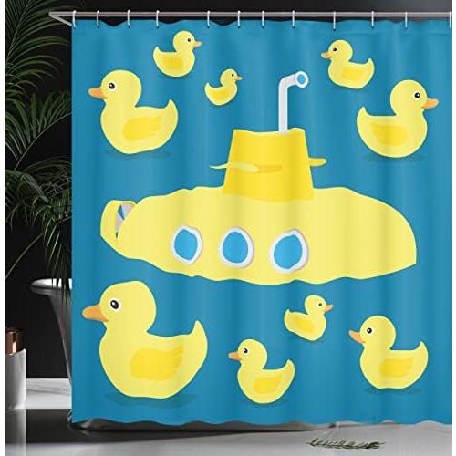 Présentation de Zoom sur Rideau de Douche ABAKUHAUS Motif Canard en Caoutchouc - Décor Marin