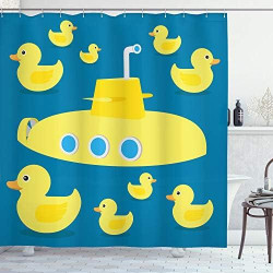 Présentation Rideau de Douche ABAKUHAUS Motif Canard en Caoutchouc - Décor Marin