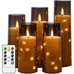 Présentation Bougies LED Flamme Vacillante, Télécommande, Lot de 5, Gris