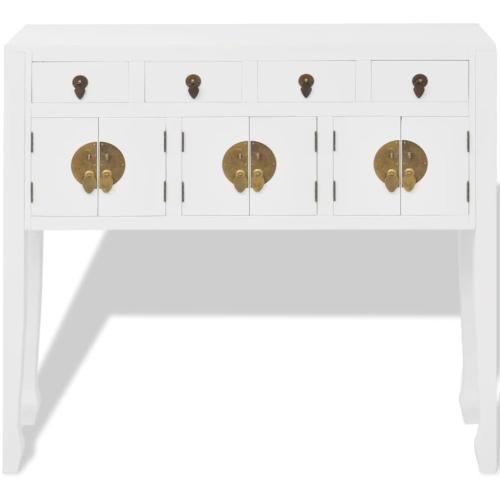 Présentation de Zoom sur Buffet Chinois Bois Massif Blanc Vidaxl, Meuble Rangement