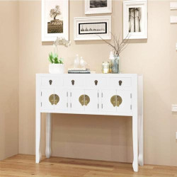 Buffet Chinois Bois Massif Blanc Vidaxl, Meuble Rangement en situation