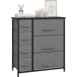 Présentation HOMCOM Commode Tissu Rangement 7 Tiroirs Gris