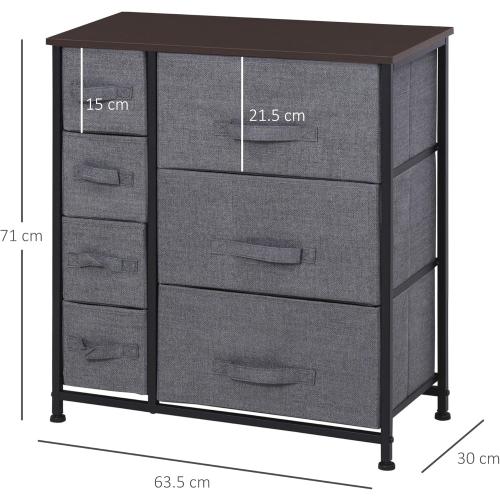 Présentation de Zoom sur HOMCOM Commode Tissu Rangement 7 Tiroirs Gris