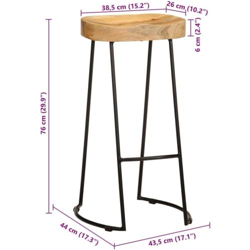 Présentation de Tabourets de Bar Bois Massif Mango, 2 pièces VidaXL en situation