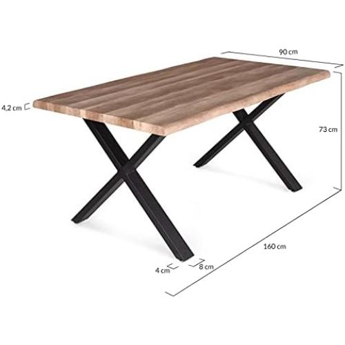 Présentation de Zoom sur Table à Manger Rectangle Industrielle Dakota Pieds en X 6 Personnes