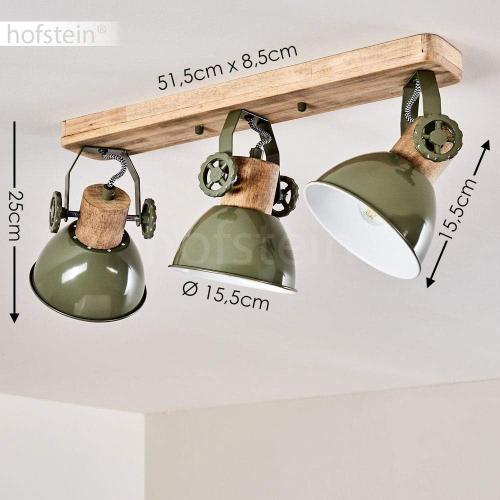 Présentation de Zoom sur Plafonnier Hofstein bois, métal vert, 3 spots orientables