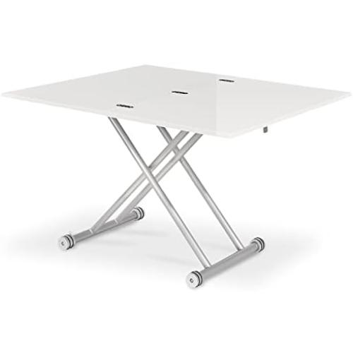 Présentation de Zoom sur Table Basse Relevable Blanc Laqué, Design Moderne, Salon Contemporain