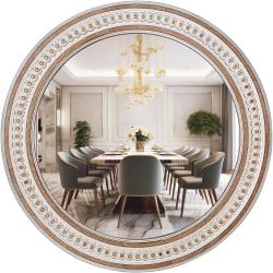 Présentation Miroir mural rond bois style bohème, décoratif rustique