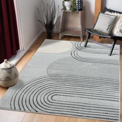 Présentation Tapis salon poils courts gris, style bohème moderne