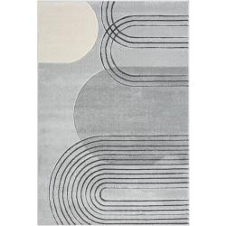 Tapis salon poils courts gris, style bohème moderne en situation