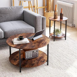 Tables Basses Rondes en Bois Vintage Fevarbord Marron, Noir en situation