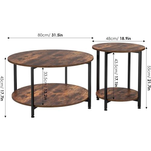 Présentation de Zoom sur Tables Basses Rondes en Bois Vintage Fevarbord Marron, Noir