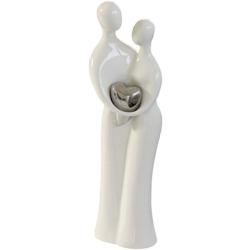 Présentation Sculpture Couple Mariage, Céramique Blanc Argent