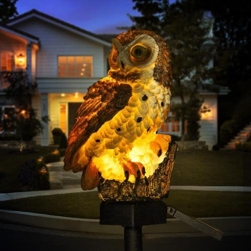 Présentation de Présentation Lampe solaire LED jardin flamant rose, hibou, étanche décorative