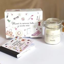 Présentation Coffret cadeau fête des mères, bougie parfumée, cartes