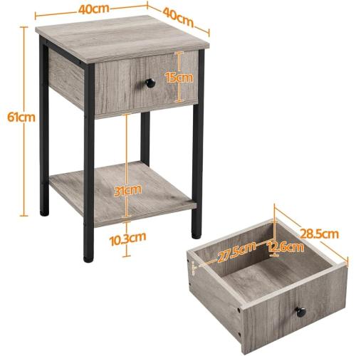 Présentation de Zoom sur Tables d'appoint industrielles, bois, gris rustique, lot 2