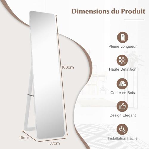 Présentation de Zoom sur Miroir sur Pied Rectangulaire Blanc, Style Contemporain