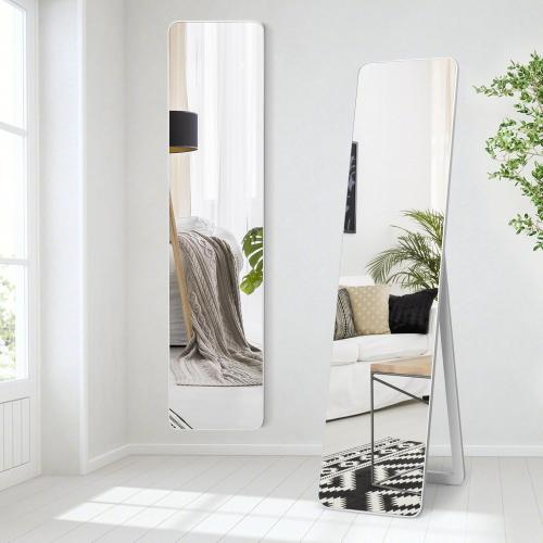 Présentation de Miroir sur Pied Rectangulaire Blanc, Style Contemporain en situation