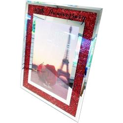 Cadre photo anniversaire mariage, miroir rubis, strass rouge en situation