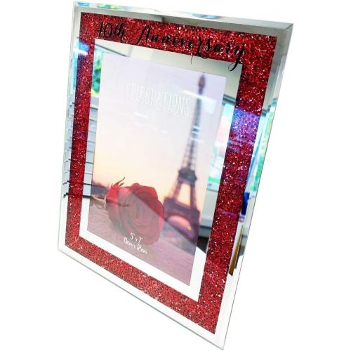 Présentation de Cadre photo anniversaire mariage, miroir rubis, strass rouge en situation